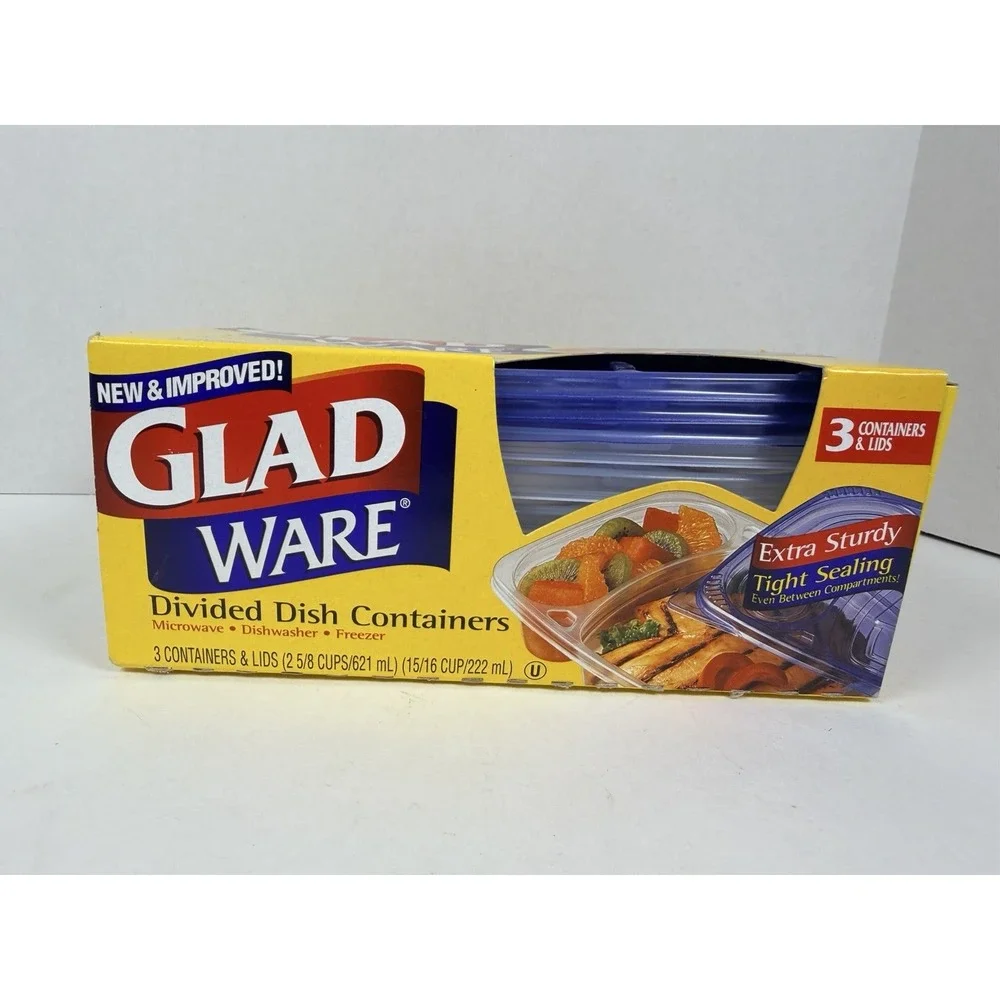 VTG NOS Glad Ware Plastic Divided Dish Containers 3-pack 1999 Movie Prop
